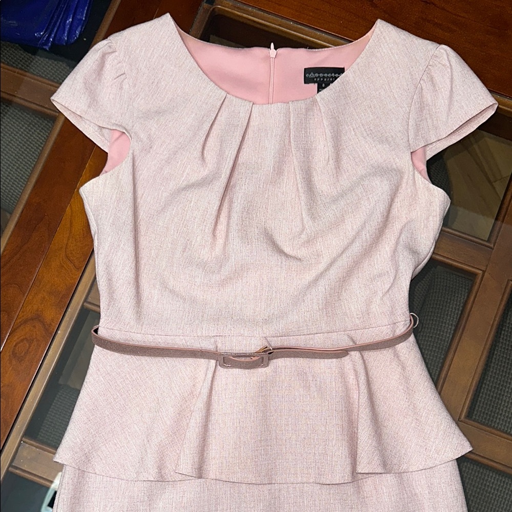 Elegant Pink belted Peplum sheath Dress - Picture 5 of 9